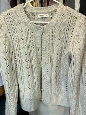 Hollister Light grey Cable-Knit Button-Up Cardigan